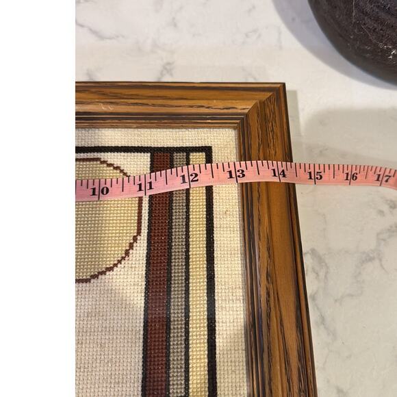 Vintage native buffalo moon abstract scene needlepoint 14.5”x14.5” southwestern - Picture 6 of 7